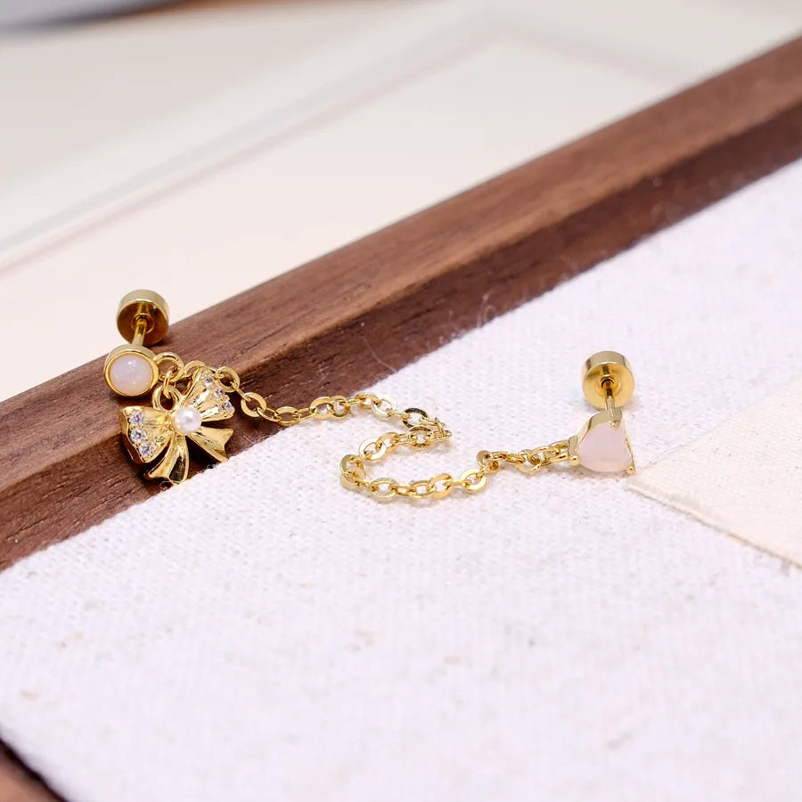 Bow Tie Stud Earrings for Women in Real Gold Plated with Titanium Steel Posts