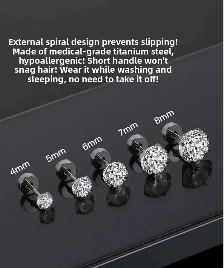Round Stud Earrings For Unisex Featuring Titanium Steel Ear Pins and Zircon Inlay
