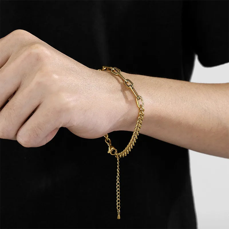 Hip-Hop Geometric Titanium Steel 18K Gold Plated Bracelets In Bulk