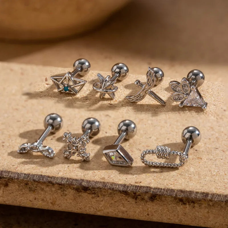 1 Piece Ear Cartilage Rings & Studs Simple Style Geometric 316L Stainless Steel  Copper Plating Inlay Zircon