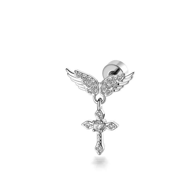 Angel Wings Copper Ear Cartilage Rings & Studs in White,  Unisex Piercing Jewelry