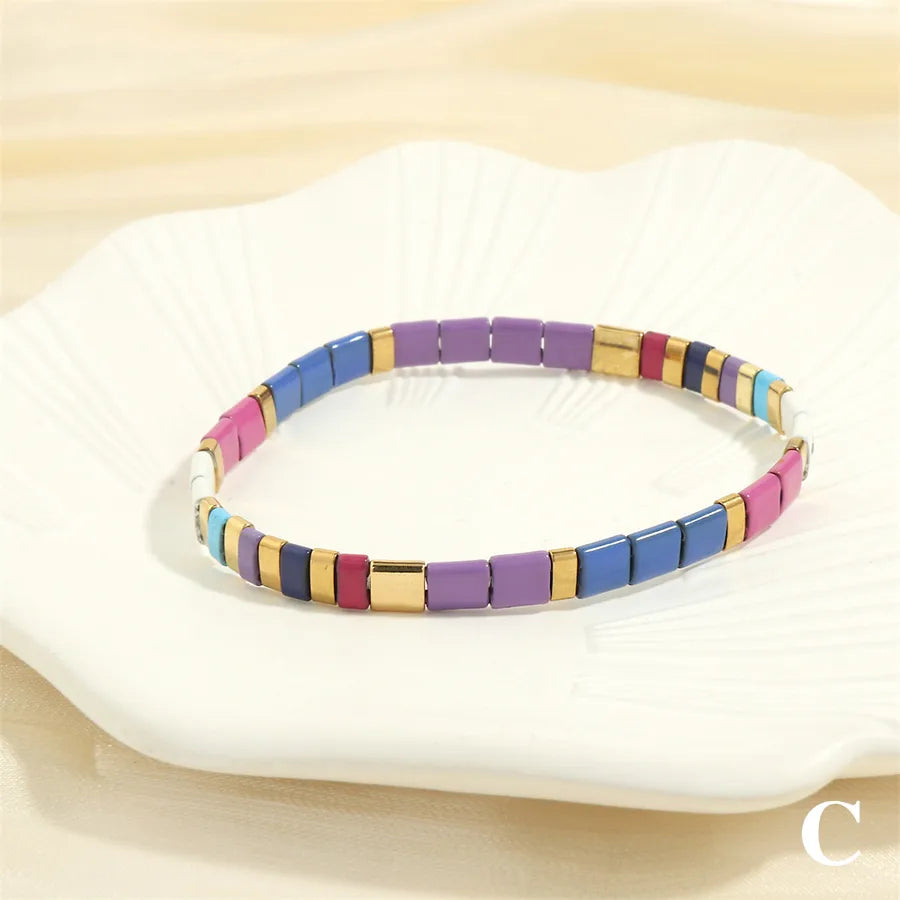 beach square copper beaded 18k gold plated bracelets