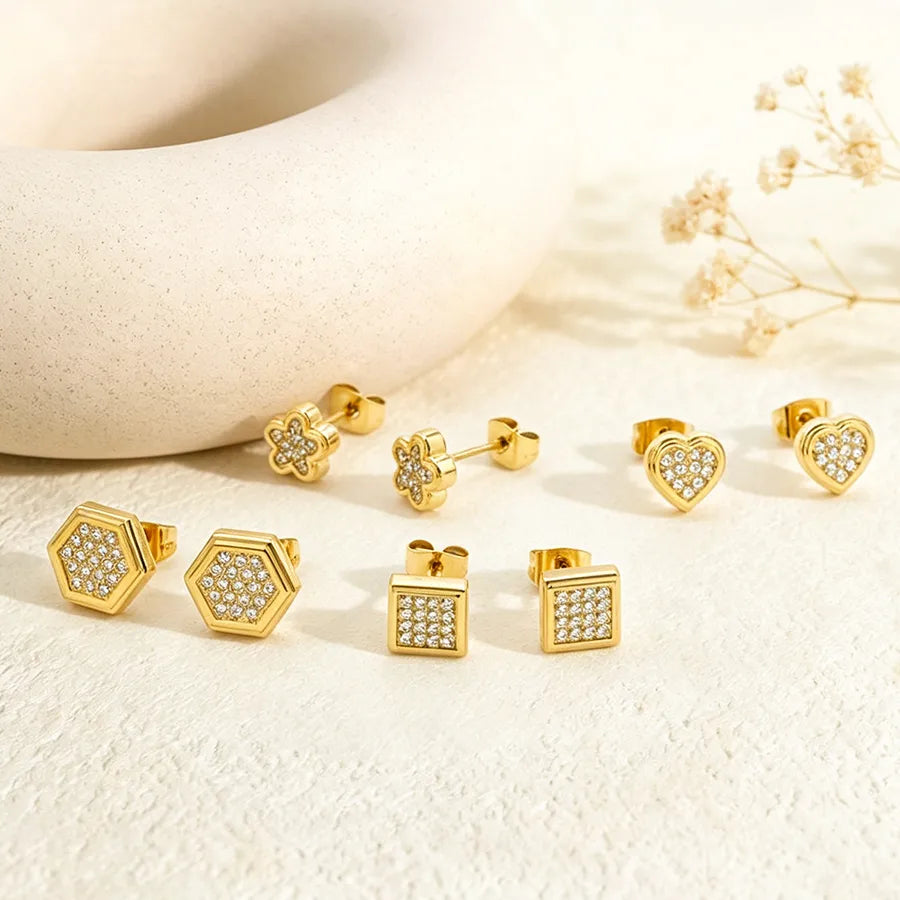 Heart Shape Stud Earrings For Women in Silver Featuring Titanium Steel and Titanium Alloy with Zircon Inlay