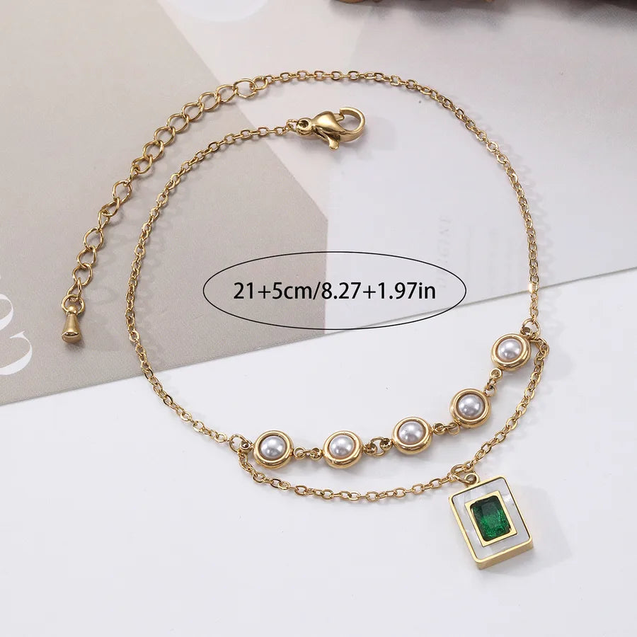 Hawaiian Tropical Solid Color 304 Stainless Steel Plating Inlay Shell 18K Gold Plated Women's Anklet