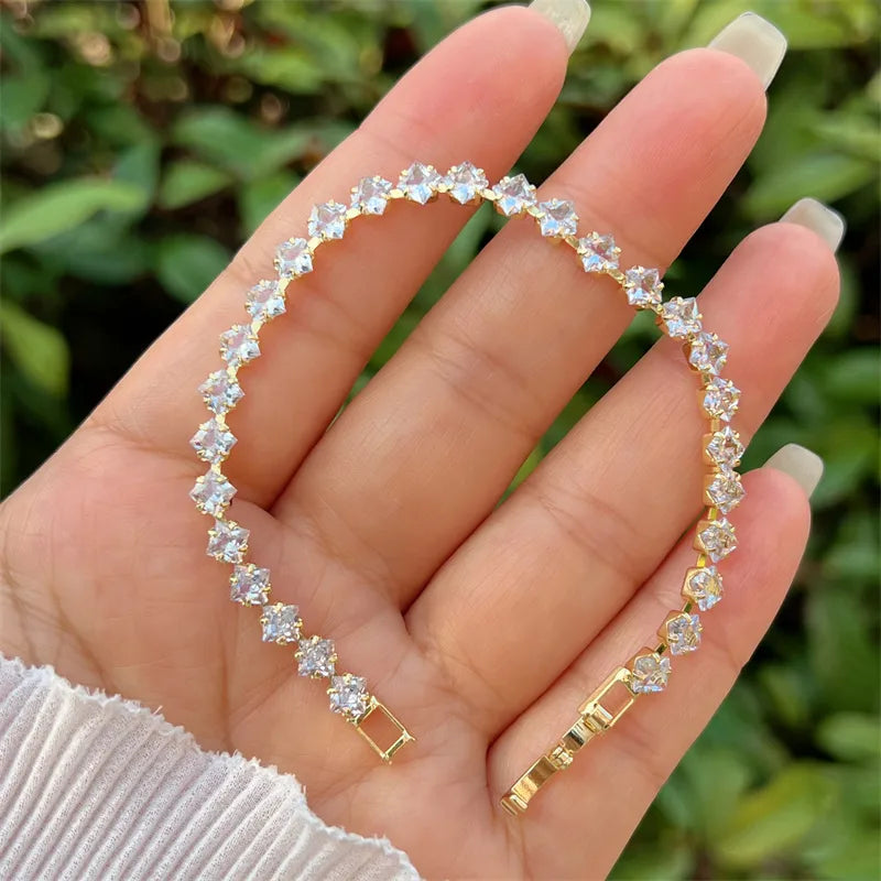 Wholesale Jewelry Classic Style Rhombus Copper Zircon 18K Gold Plated Bracelets