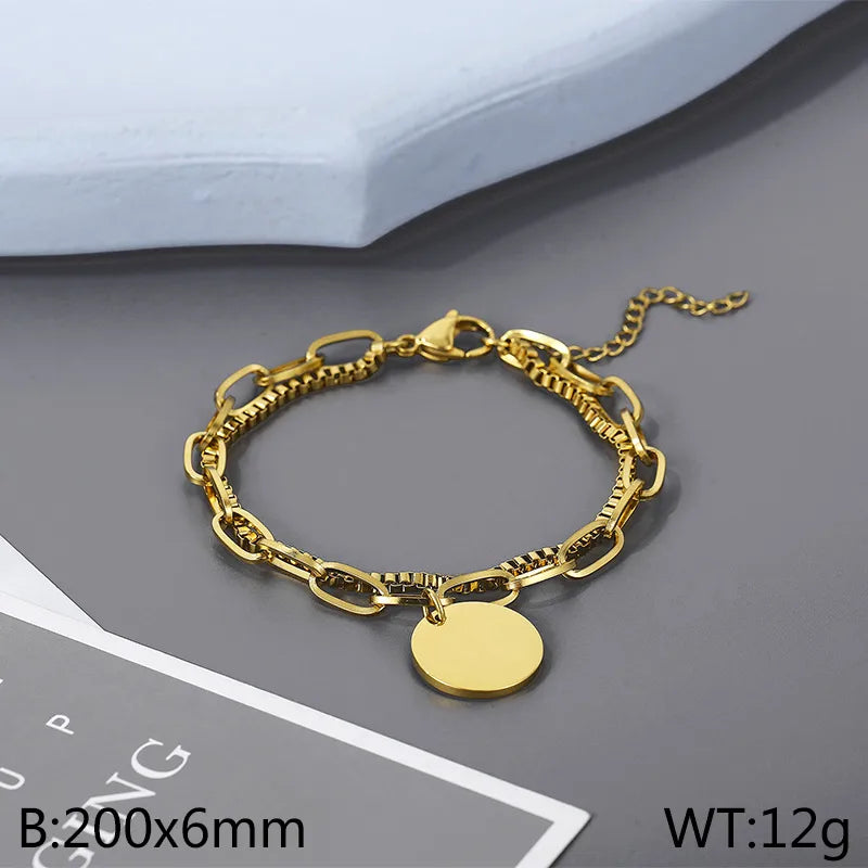 Hip-Hop Geometric Titanium Steel 18K Gold Plated Bracelets In Bulk