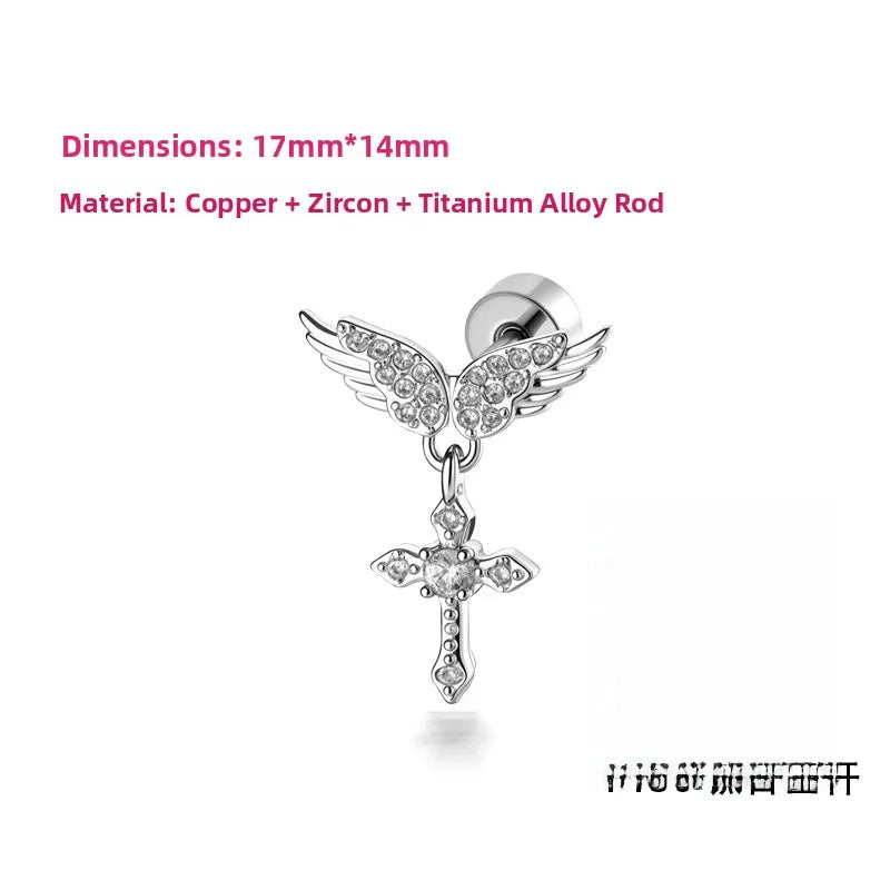 Angel Wings Copper Ear Cartilage Rings & Studs in White,  Unisex Piercing Jewelry