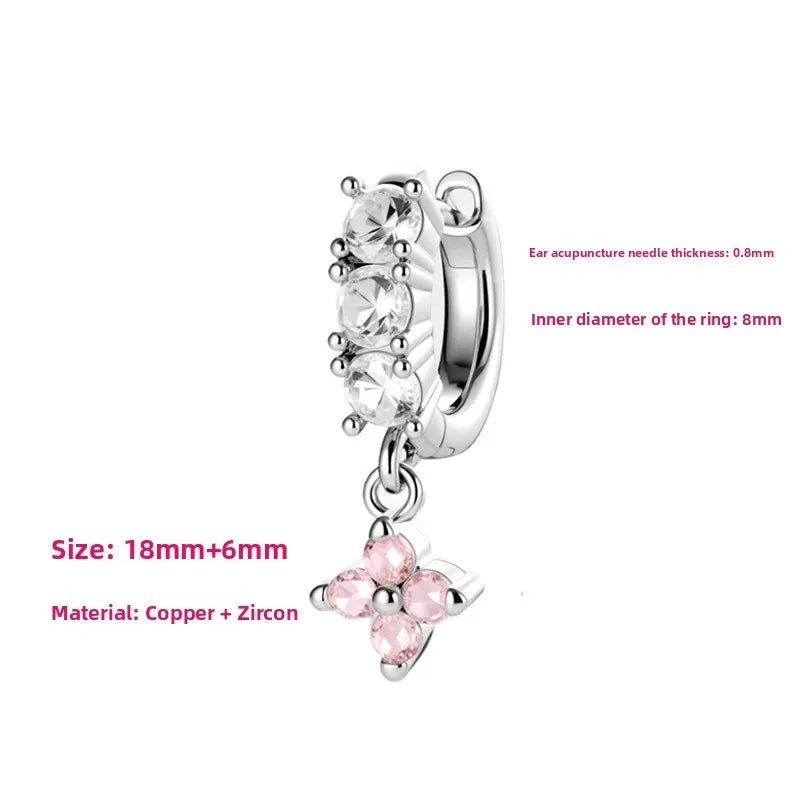 Unisex Flowers Ear Cartilage Rings & Studs in Copper with Zircon Inlay, Available in White