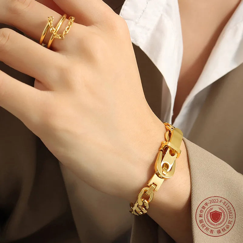 Hip-Hop Geometric 304 Stainless Steel 18K Gold Plated Bracelets In Bulk