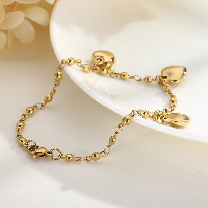 Fashion Heart Shape Titanium Steel 18K Gold Plated Bracelets In Bulk