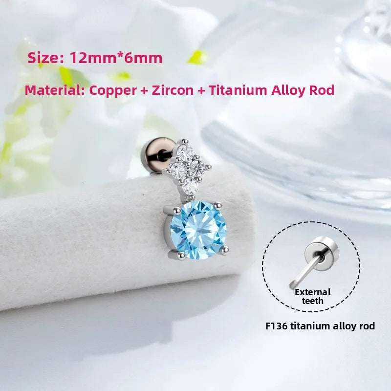 Unisex Floral Copper Ear Cartilage Rings & Studs with Claw Setting and White Zircon Inlay