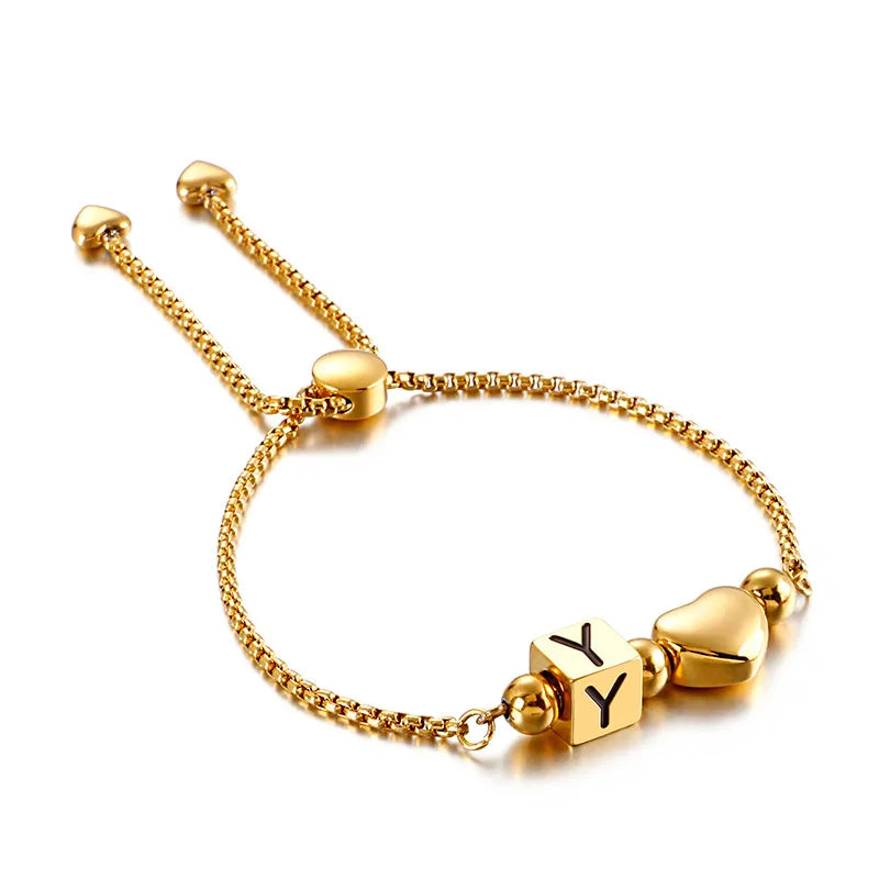 Korean Style Letter Titanium Steel 18K Gold Plated Bracelets In Bulk