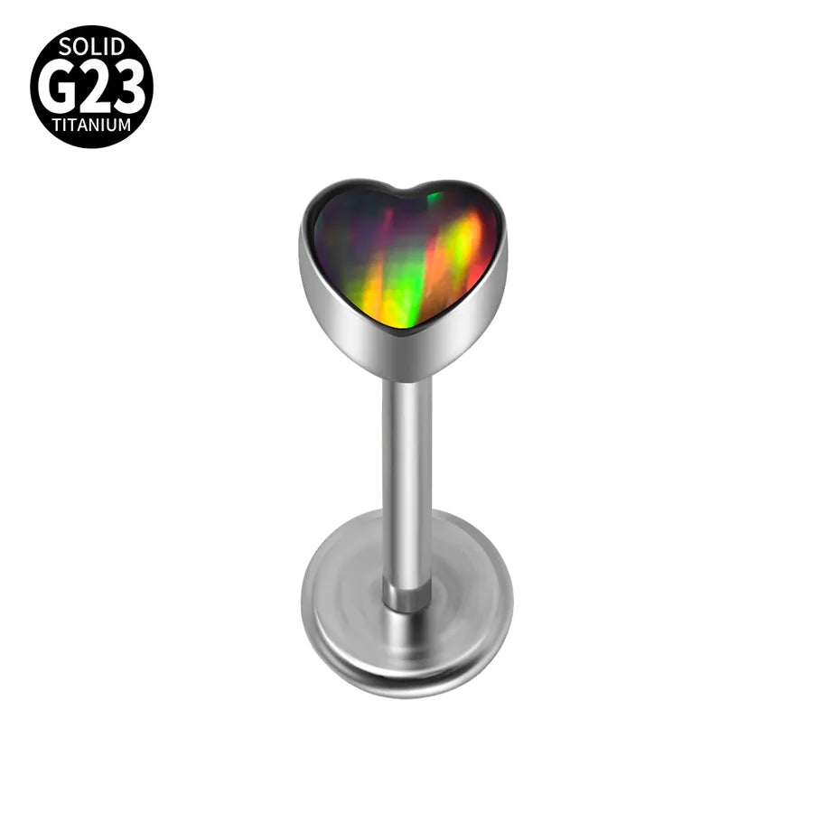 1 Piece Lip Rings Casual Cute Hip-Hop Heart Shape G23 Titanium Polishing Inlay Opal Lip Rings Ear Cartilage Rings & Studs Nose Rings & Studs