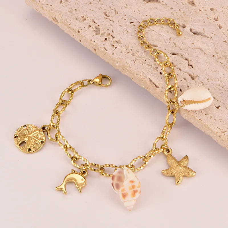 Conch Electroplated Gold Plated Bracelet for Women in Marine Style