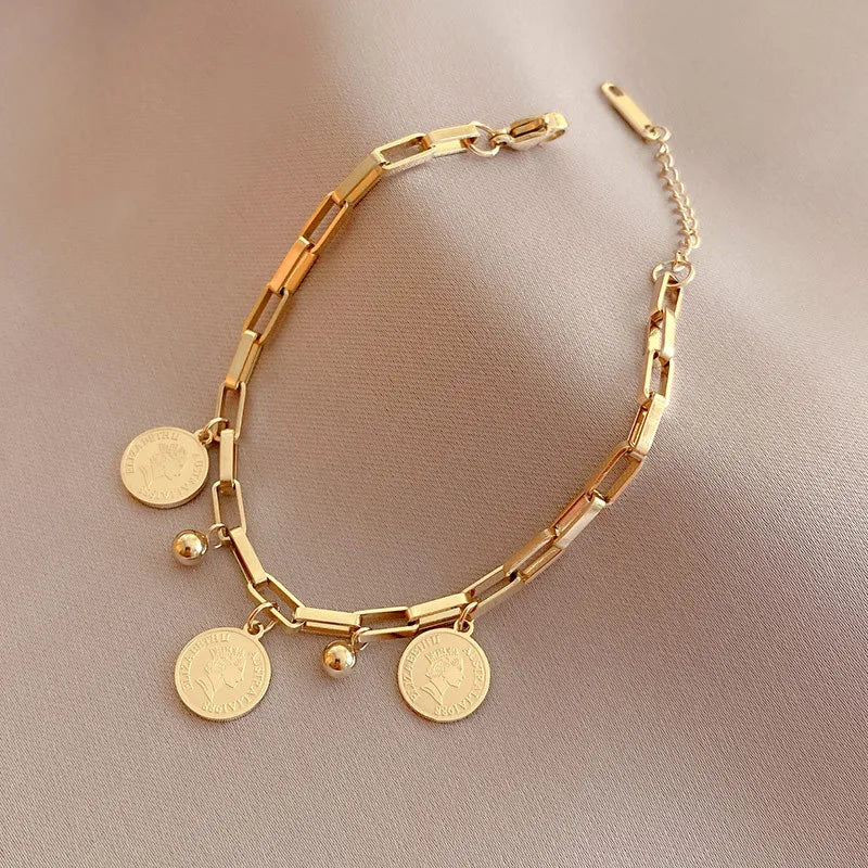 Retro Portrait 304 Stainless Steel Gold Plated Bracelets In Bulk