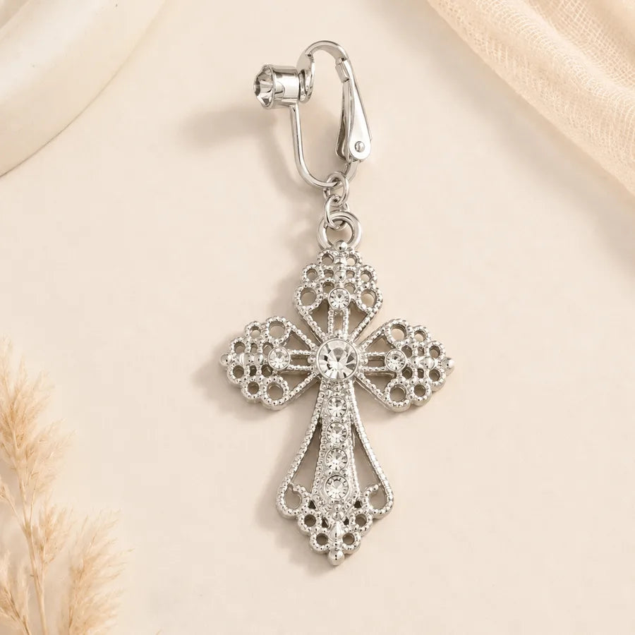 Electroplated White K Plated Alloy Cross Belly Ring with Rhinestones