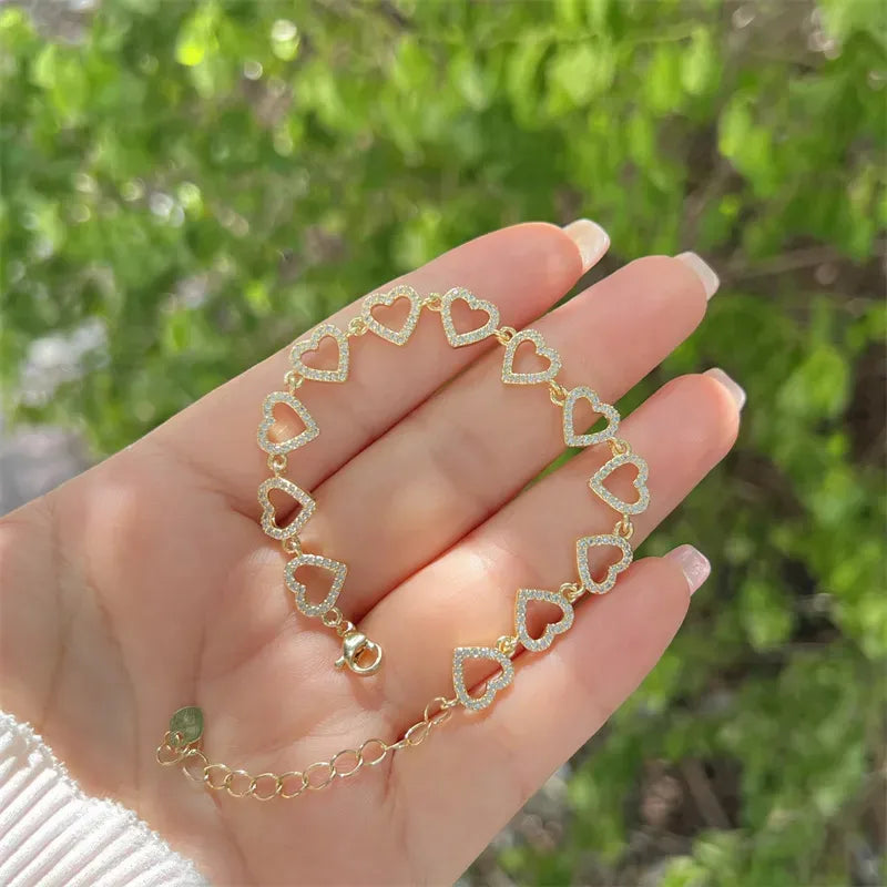 elegant cute shiny flower copper plating inlay zircon 18k gold plated bracelets