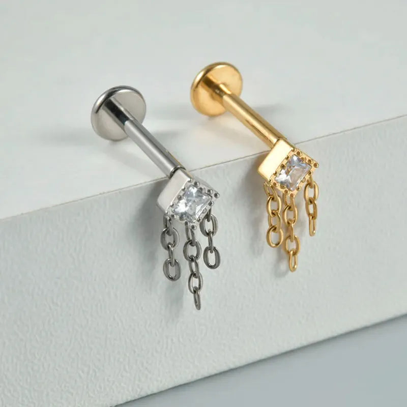 1 Piece Ear Cartilage Rings & Studs Japanese Style Classic Style Artistic Irregular Rhombus Pure Titanium Titanium Alloy Plating Zircon 14K Gold Plated White Gold Plated