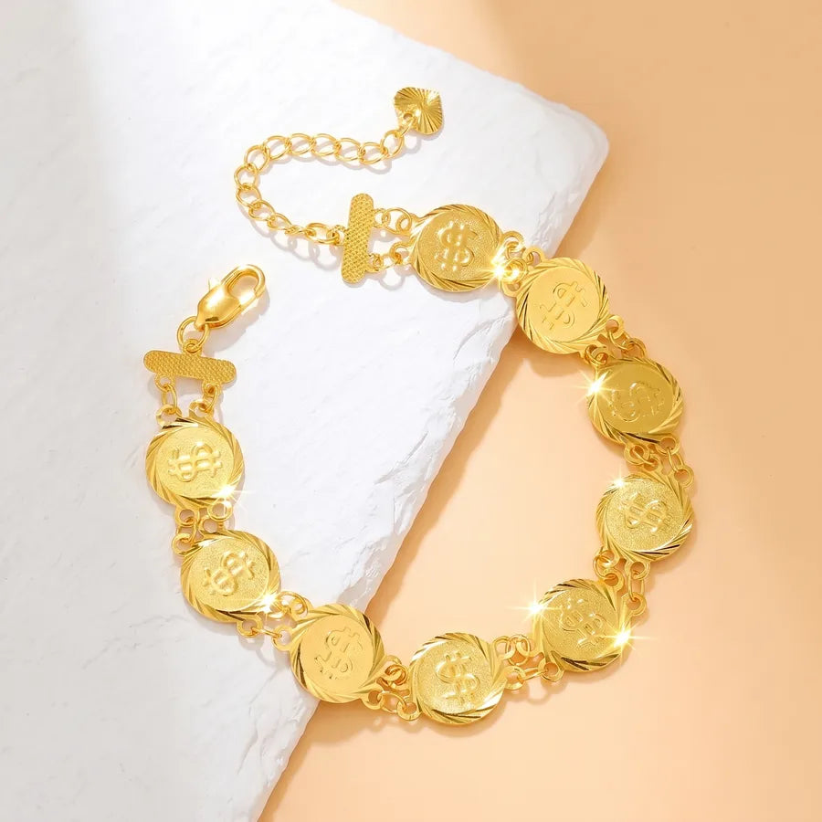 retro roman style coin copper plating 18k gold plated bracelets
