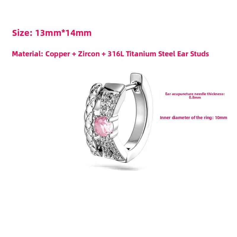 Stripe Braid Ear Cartilage Rings & Studs in 316L Stainless Steel with Zircon Inlay, Unisex