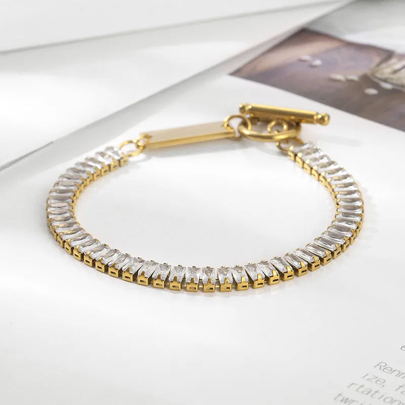 Elegant Simple Style Solid Color Stainless Steel 18K Gold Plated Bracelets In Bulk
