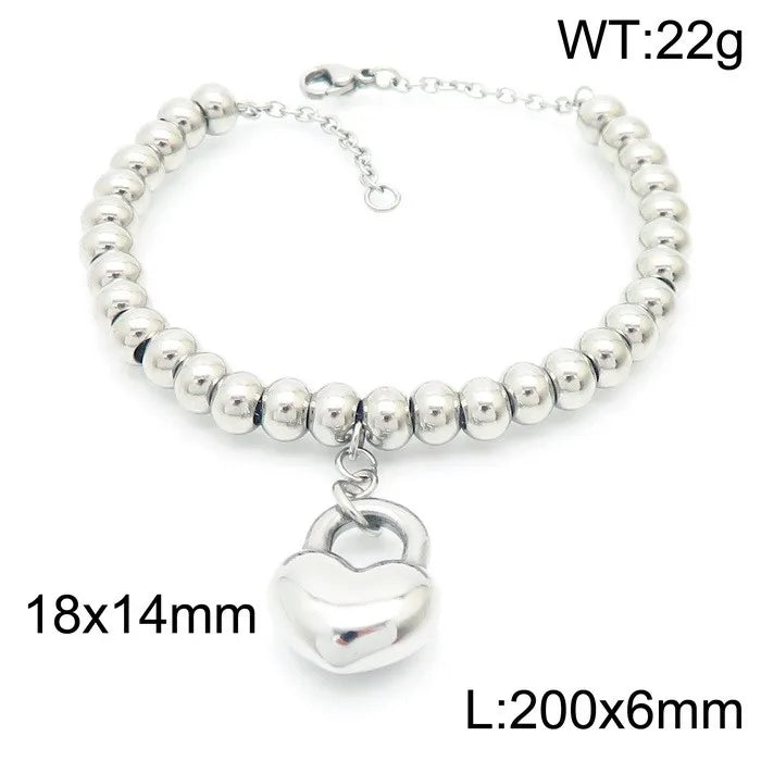 Streetwear Heart Shape Titanium Steel 18K Gold Plated Bracelets In Bulk