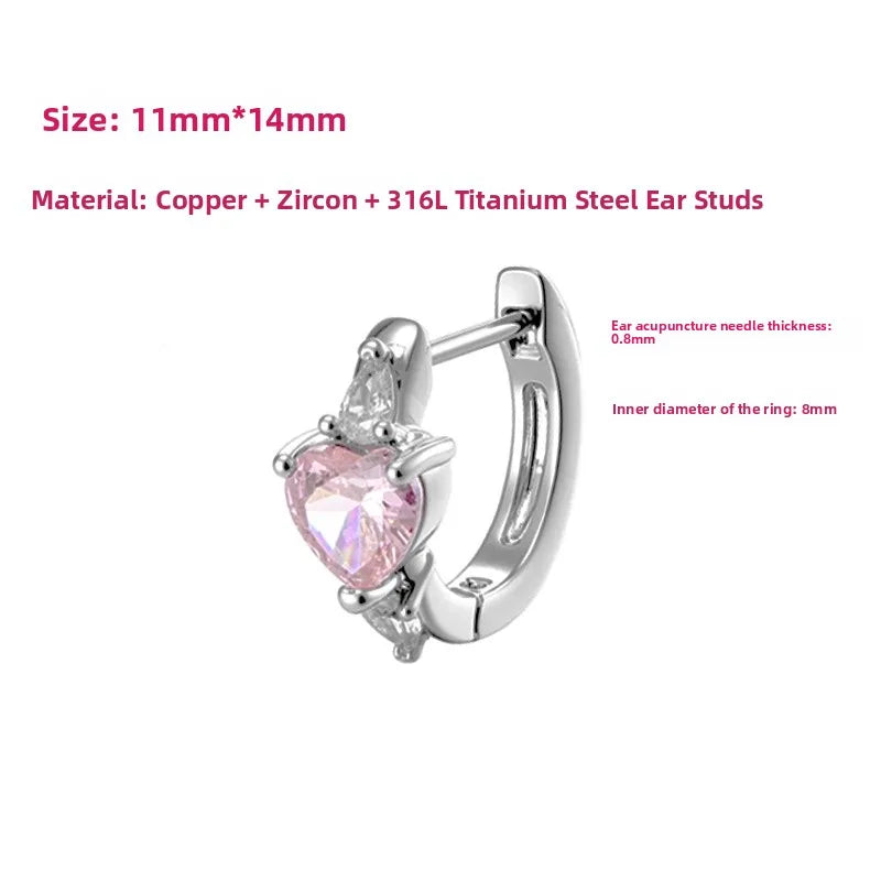 Unisex Heart Shape Ear Cartilage Rings & Studs with Claw Setting in 316L Stainless Steel featuring Zircon and Straight Barbell Piercing