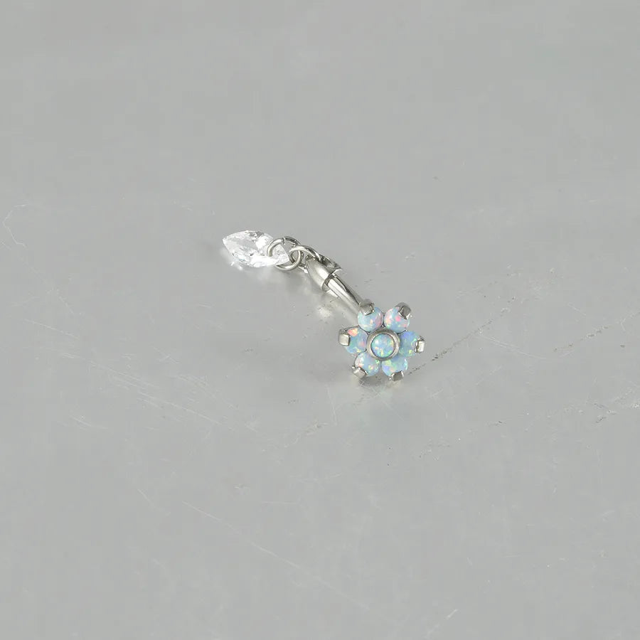 1 Piece Ear Cartilage Rings & Studs Casual Tropical Round Water Droplets Flower G23 Titanium Alloy Polishing Zircon Ear Cartilage Rings & Studs