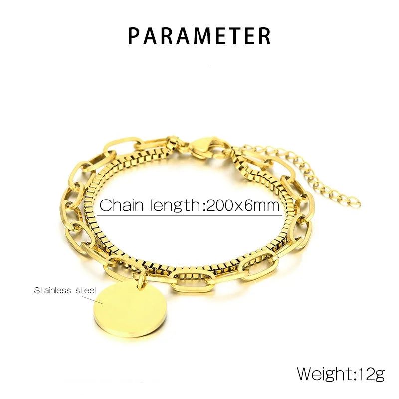 Hip-Hop Geometric Titanium Steel 18K Gold Plated Bracelets In Bulk