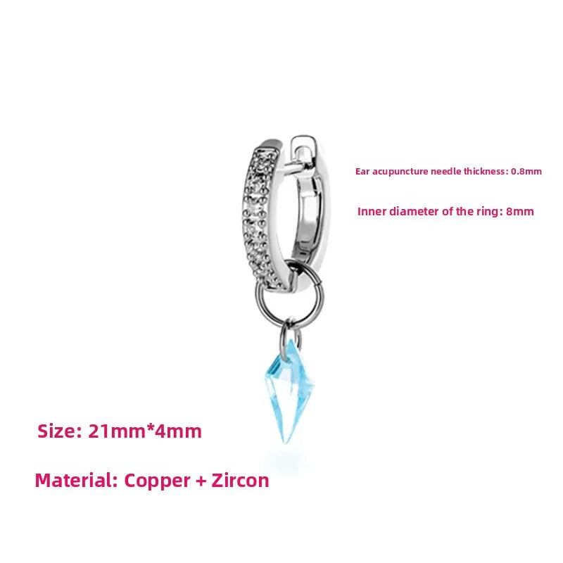 Unisex Rhombus Copper Ear Cartilage Rings & Studs with Zircon Inlay in Red Featuring Straight Barbell