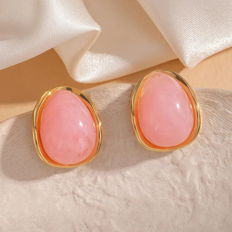 Natural Pink Water Droplets Stud Earrings for Women, Featuring Titanium Steel Posts with an Exaggerated Design