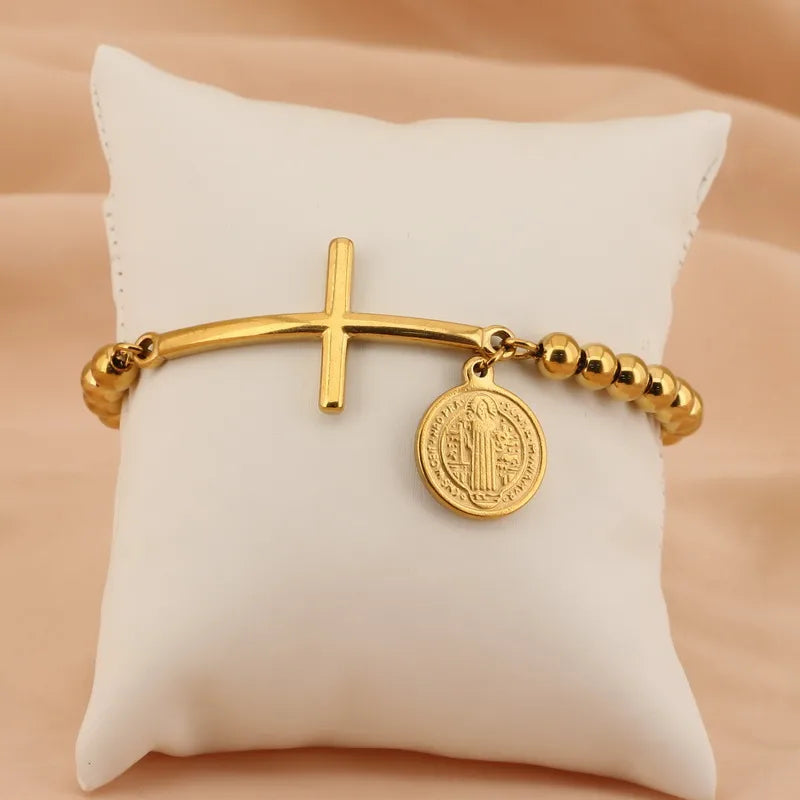 Basic Streetwear Cross Stainless Steel 18K Gold Plated Bracelets In Bulk
