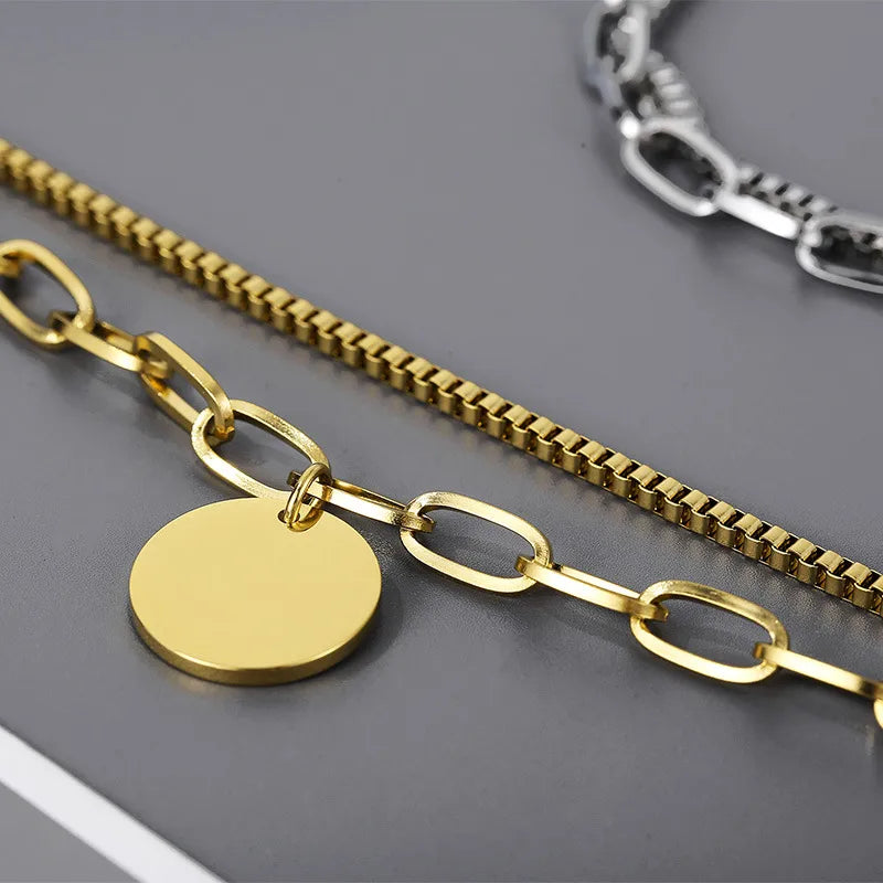 Hip-Hop Geometric Titanium Steel 18K Gold Plated Bracelets In Bulk