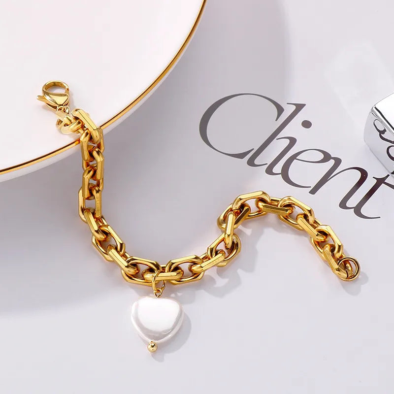 Fashion Heart Stainless Steel 18K Gold Plated Bracelets In Bulk