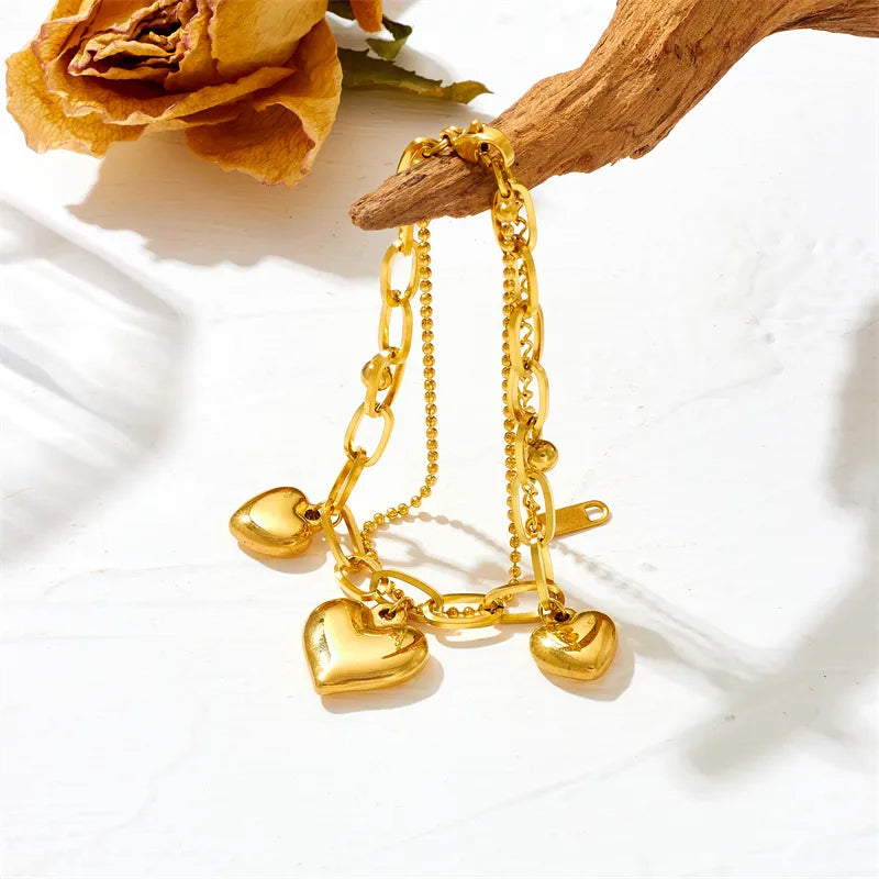 Classic Style Heart Shape Titanium Steel 18K Gold Plated Bracelets In Bulk