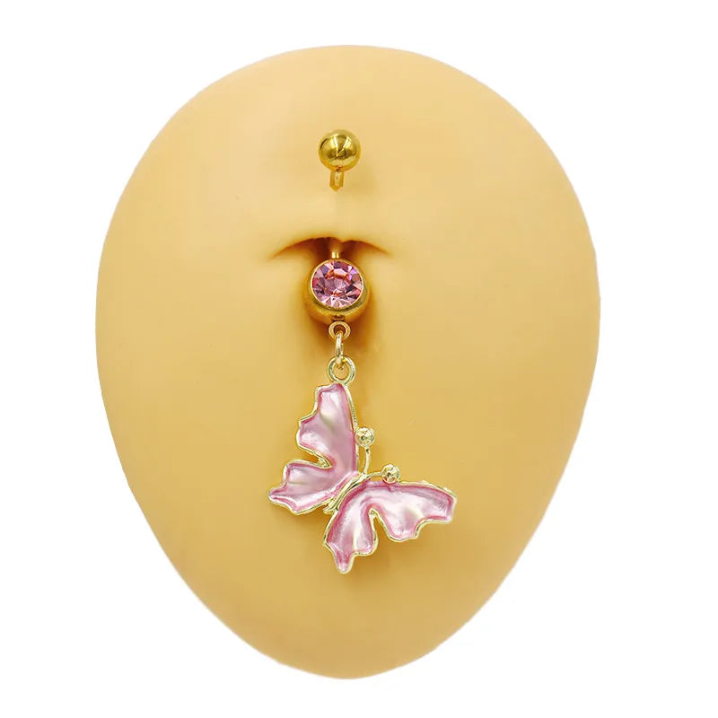 1 Piece Belly Rings Elegant Sexy Classic Style Sun Heart Shape Butterfly 316L Stainless Steel  Alloy Inlay Resin Rhinestones Glass Gold Plated