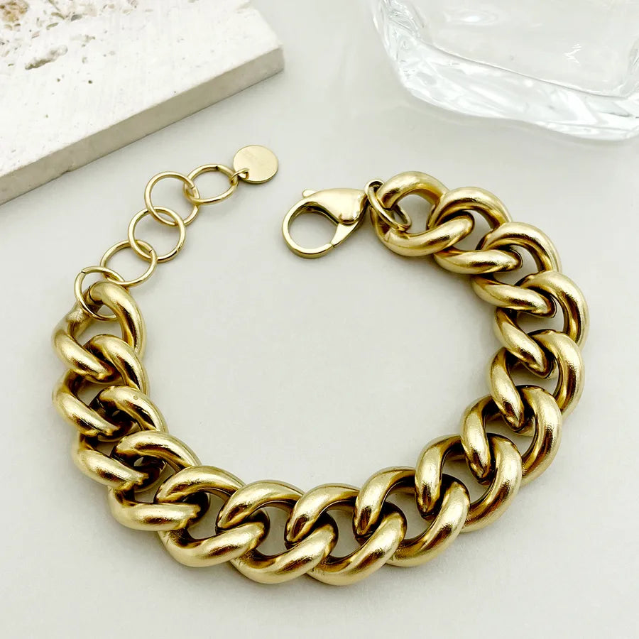 Lady Solid Color 304 Stainless Steel 14K Gold Plated Bracelets In Bulk