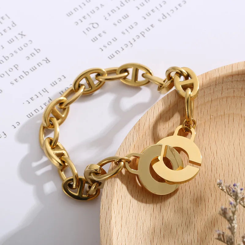 Simple Style Geometric Titanium Steel 18K Gold Plated Bracelets In Bulk