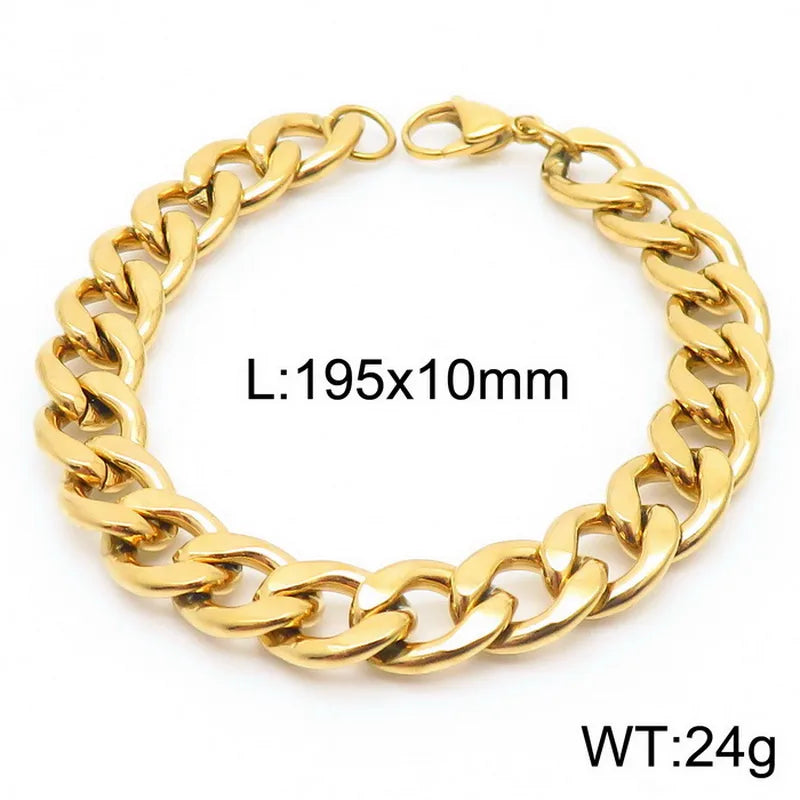 Trendy Personalized Hip Hop Stainless Steel NK Chain Bracelet  Style Geometry Pattern Vacuum Plated 18K Gold