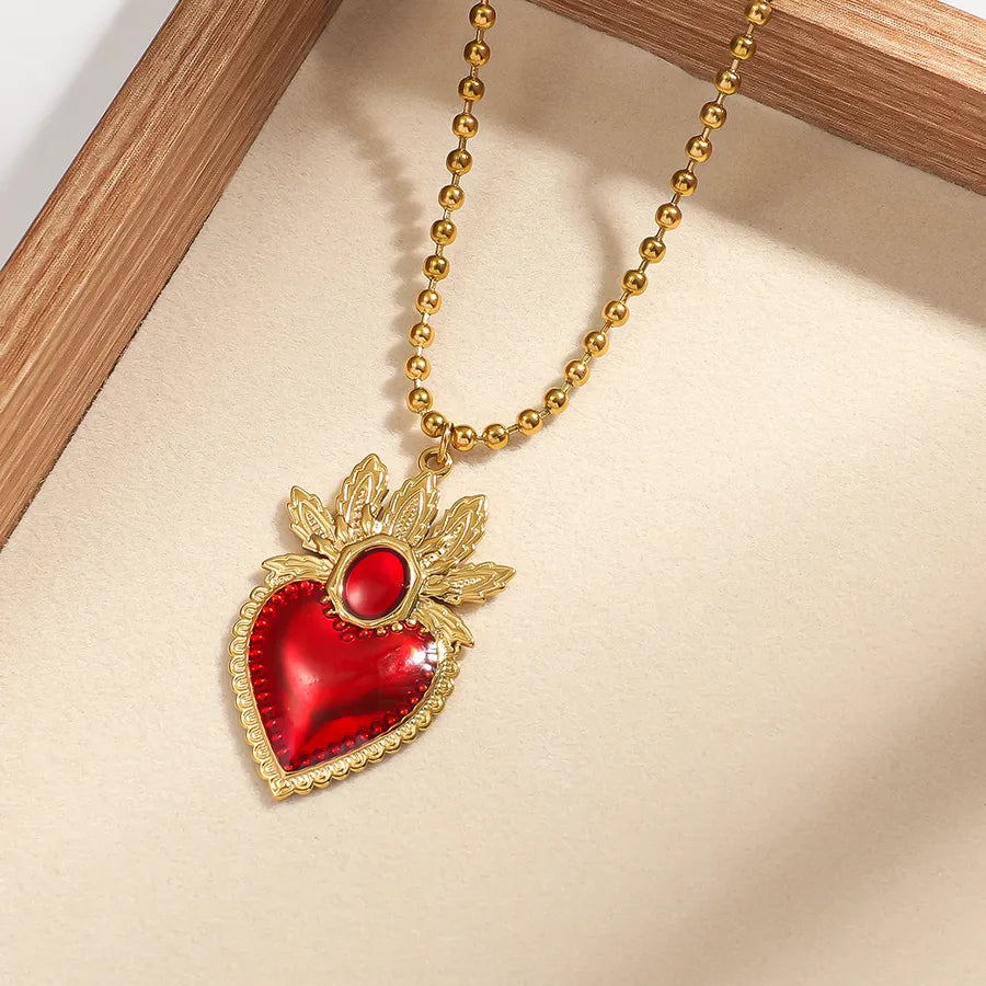 Malt Stainless Steel Heart Shaped Oil Drop Necklace Women's Halloween Hip Hop Punk Clavicle Chain  Jewelry