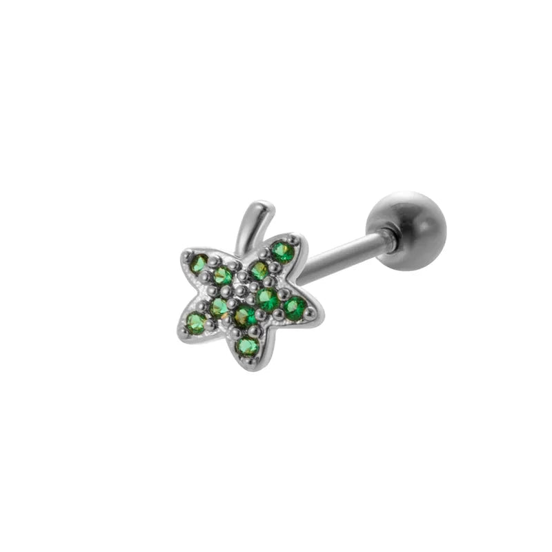 1 Piece Ear Cartilage Rings & Studs Vintage Style French Style Simple Style Leaves Water Droplets Heart Shape 316L Stainless Steel  Copper Plating Inlay Pearl Zircon