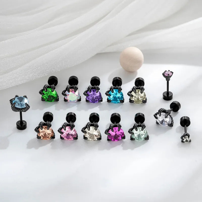 Unisex Dragon Ear Cartilage Rings & Studs with Claw Setting in 316L Stainless Steel, Multicolor