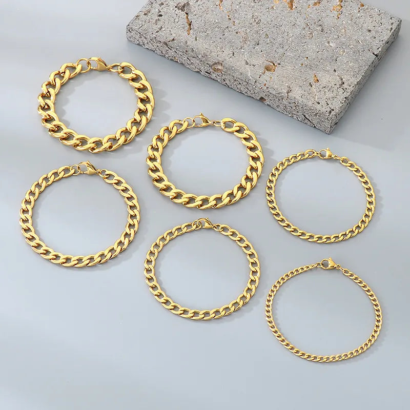Trendy Personalized Hip Hop Stainless Steel NK Chain Bracelet  Style Geometry Pattern Vacuum Plated 18K Gold