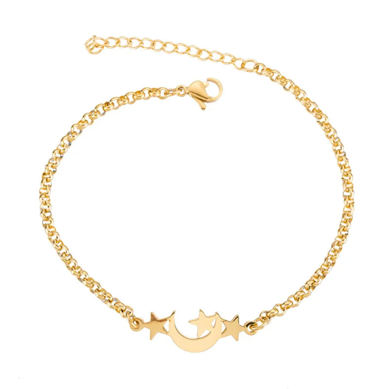 Fashion Star Moon 201 Stainless Steel 18K Gold Plated Bracelets In Bulk