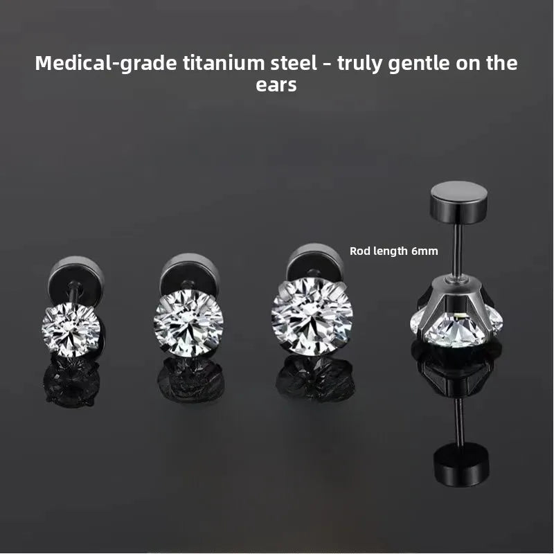 Round Stud Earrings For Unisex Featuring Titanium Steel Ear Pins and Zircon Inlay