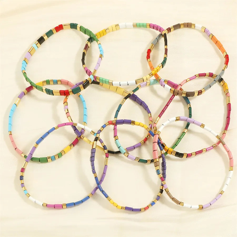 beach square copper beaded 18k gold plated bracelets