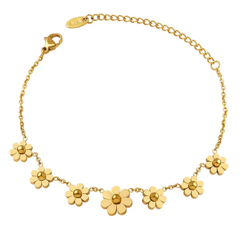 French Style Flower 304 Stainless Steel 18K Gold Plated Bracelets In Bulk