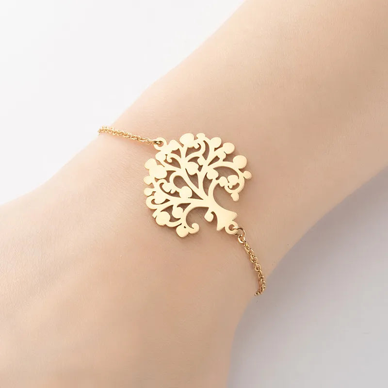 Modern Style Tree 201 Stainless Steel 18K Gold Plated Bracelets In Bulk