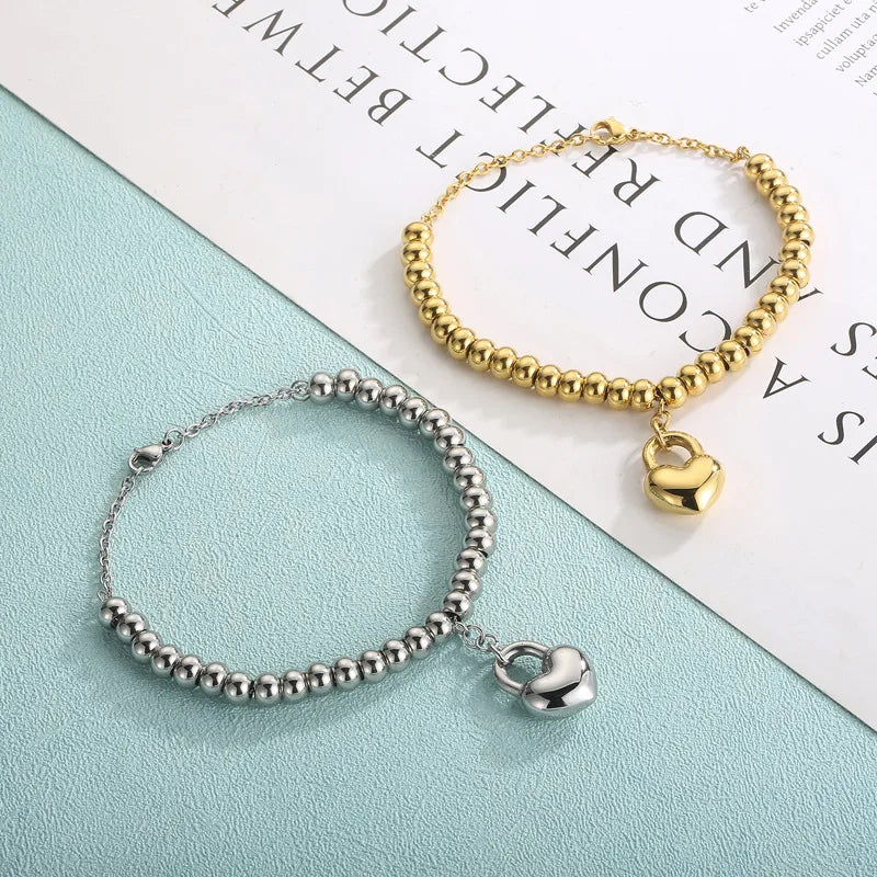 Streetwear Heart Shape Titanium Steel 18K Gold Plated Bracelets In Bulk