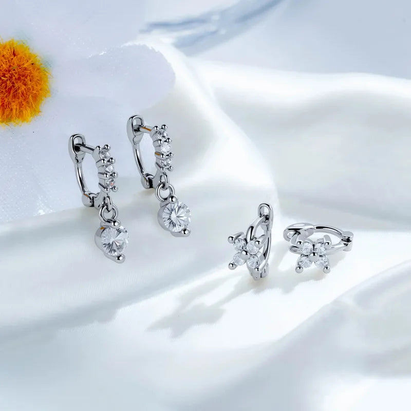 Unisex Copper Flowers Ear Cartilage Rings & Studs with Zircon Inlay, Stylish and Elegant Piercing Jewelry
